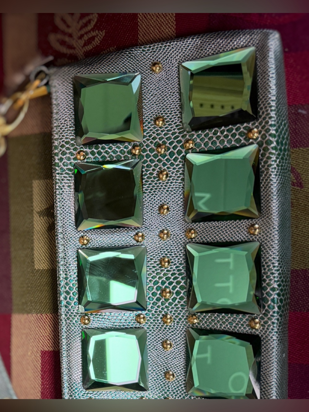 Nicole Lee Green Snakeskin Crystal-Embellished Wristlet Clutch